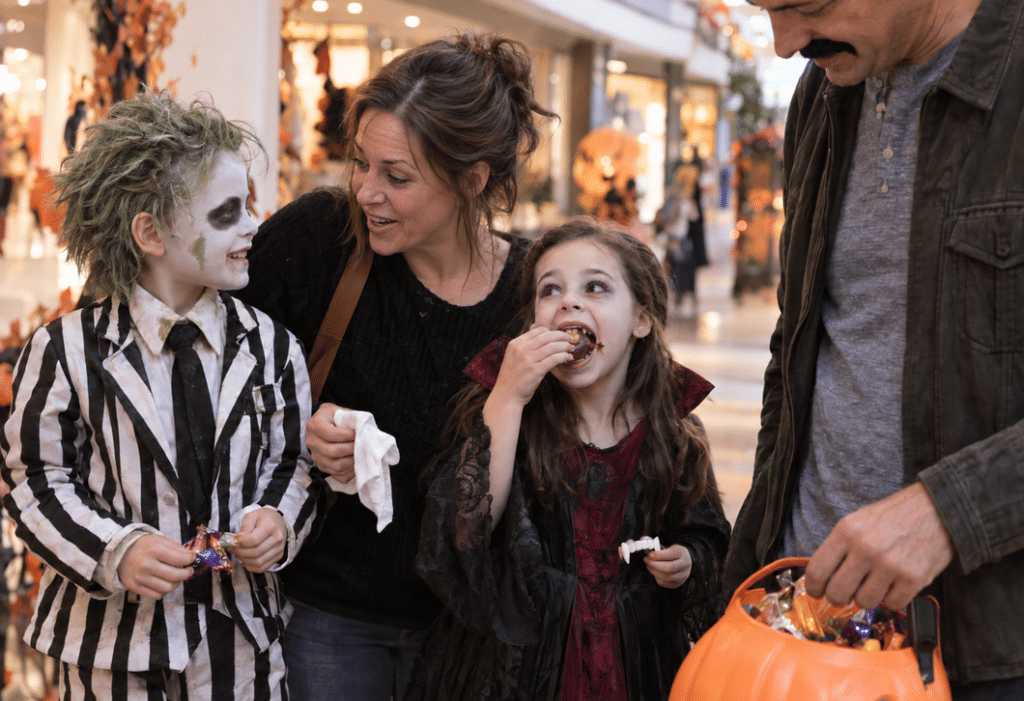 Udklædte børn samler slik til trick or treat i Lyngby Storcenter